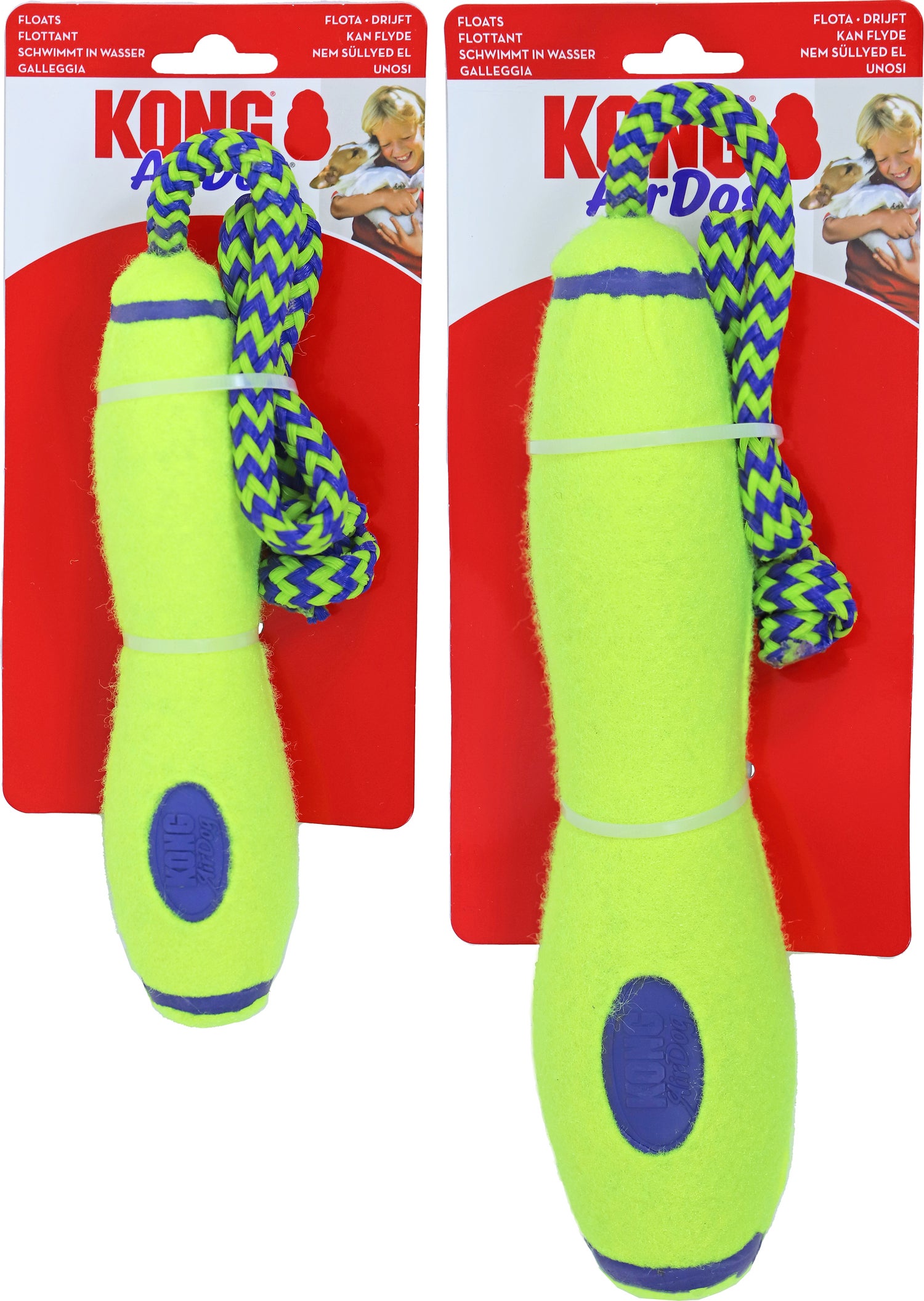 Kong hondenspeelgoed Air Dog stick met touw geel 6 x 13 x 35 cm