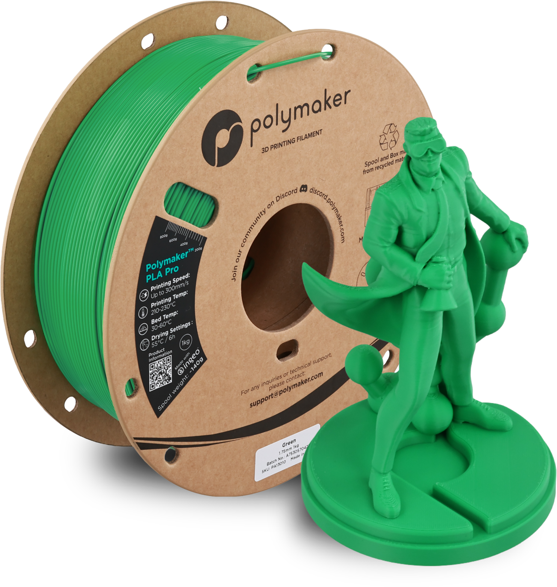 Polymaker  PLA Pro Green, 1,75 mm / 1000 g    Neue, verbesserte Formulierung: Hochleistungs-High Speed-PLA in Green