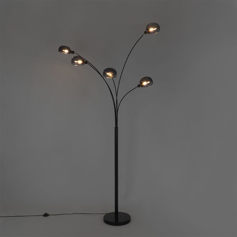 Design vloerlamp zwart met smoke glas 5-lichts - Sixties Marmo