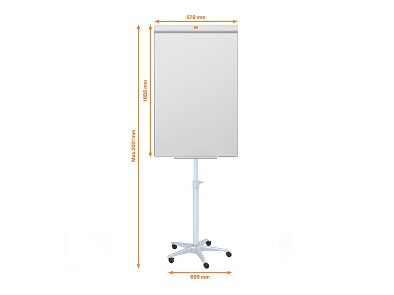 Nobo Impression Pro Flipchart Mobil Stahl, magnethaftend Die mobile Flipchart mit Stahloberfläche hat einen unscheinbaren Rahmen und eine Stiftehalterung.