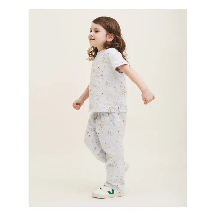 garbo&friends T-Shirt Fleuri Mousseline de Coton | Bleu ciel