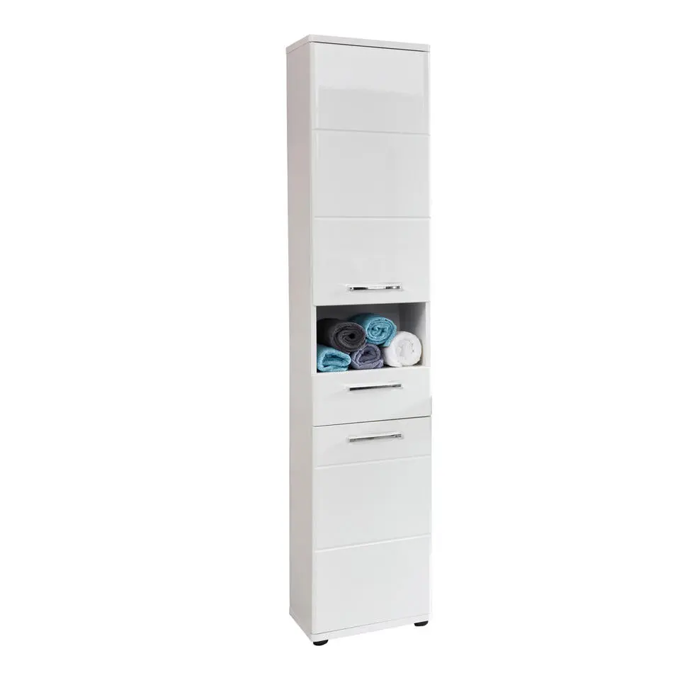 Hioshop Monte kolomkast 2 deuren- 1 lade- 1 open vak wit- wit hoogglans