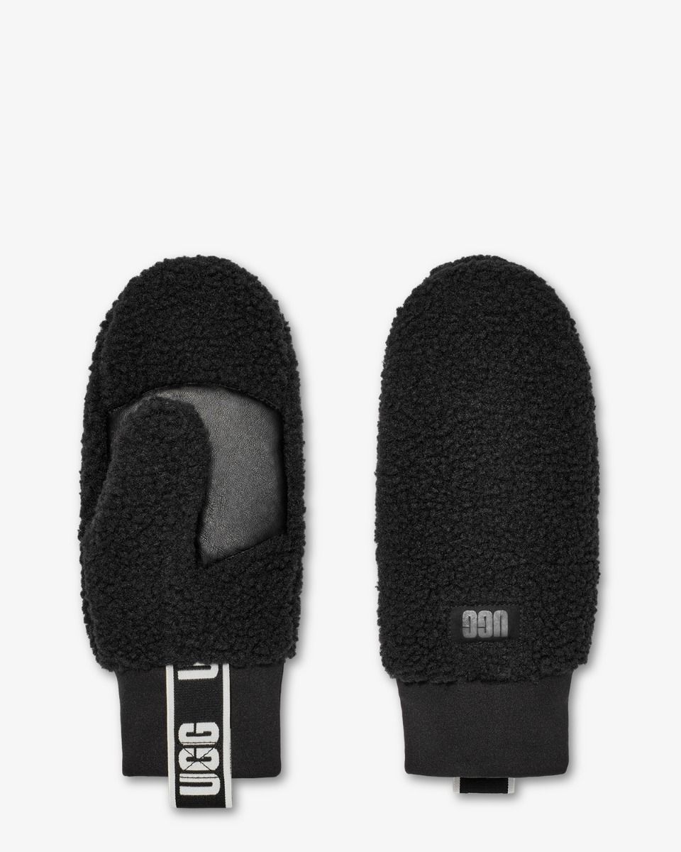 UGG UGGfluff Logo Tape Mitten Black Dameshandschoenen