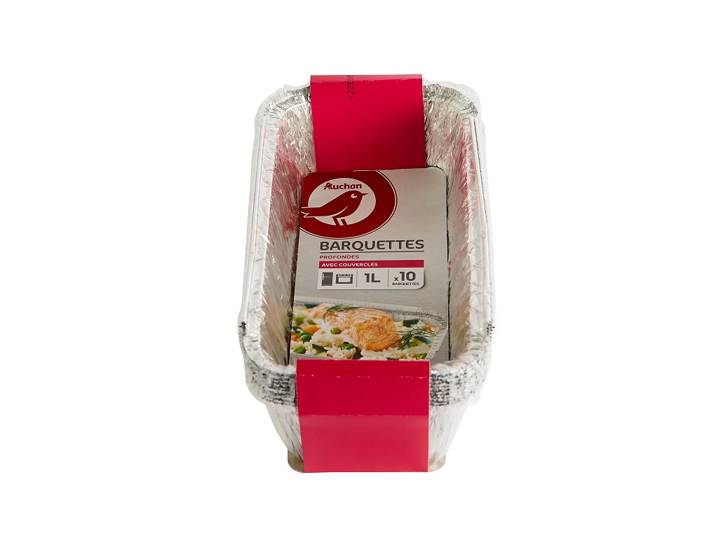 TABULEIRO COM TAMPA DESCARTÁVEL AUCHAN ALUMINIO 1L PACK 10UNIDADES