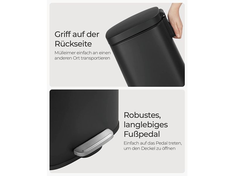 Songmics Abfalleimer 30 l, Grau Stylischer Treteimer