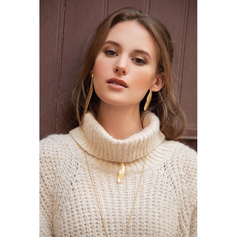 mono boucle d'oreille puce plume plaqué argent - PHÉBÉ