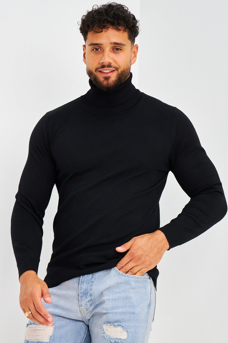 Pull col roulé noir uni