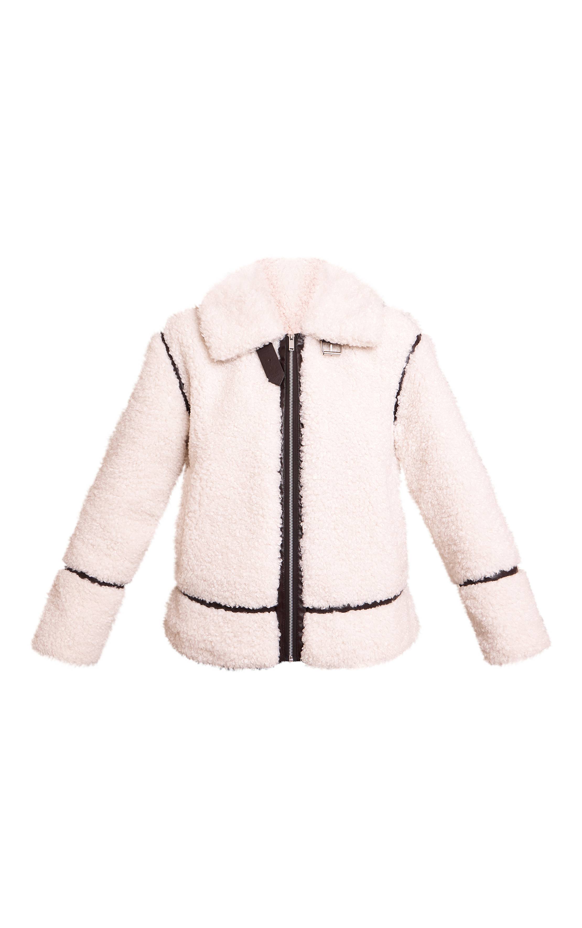 Crème Veste Aviateur Noire À Empiècements En Synthétique