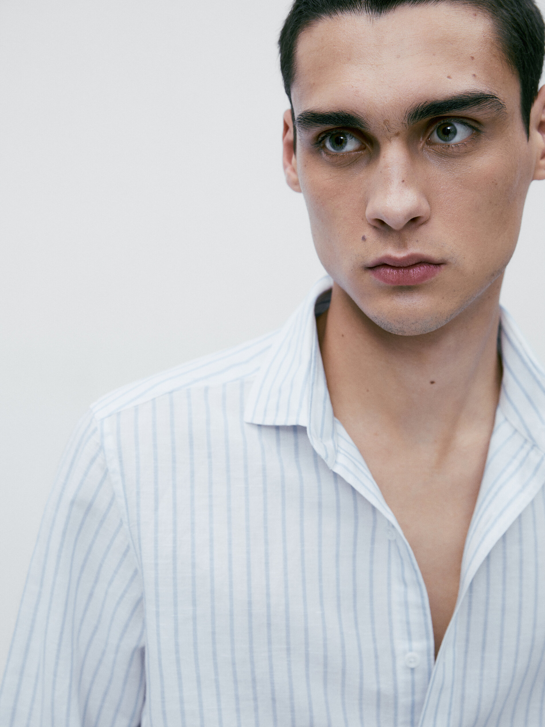Rayas camisa com lino e algodón slim fit - LIGHT BLUE