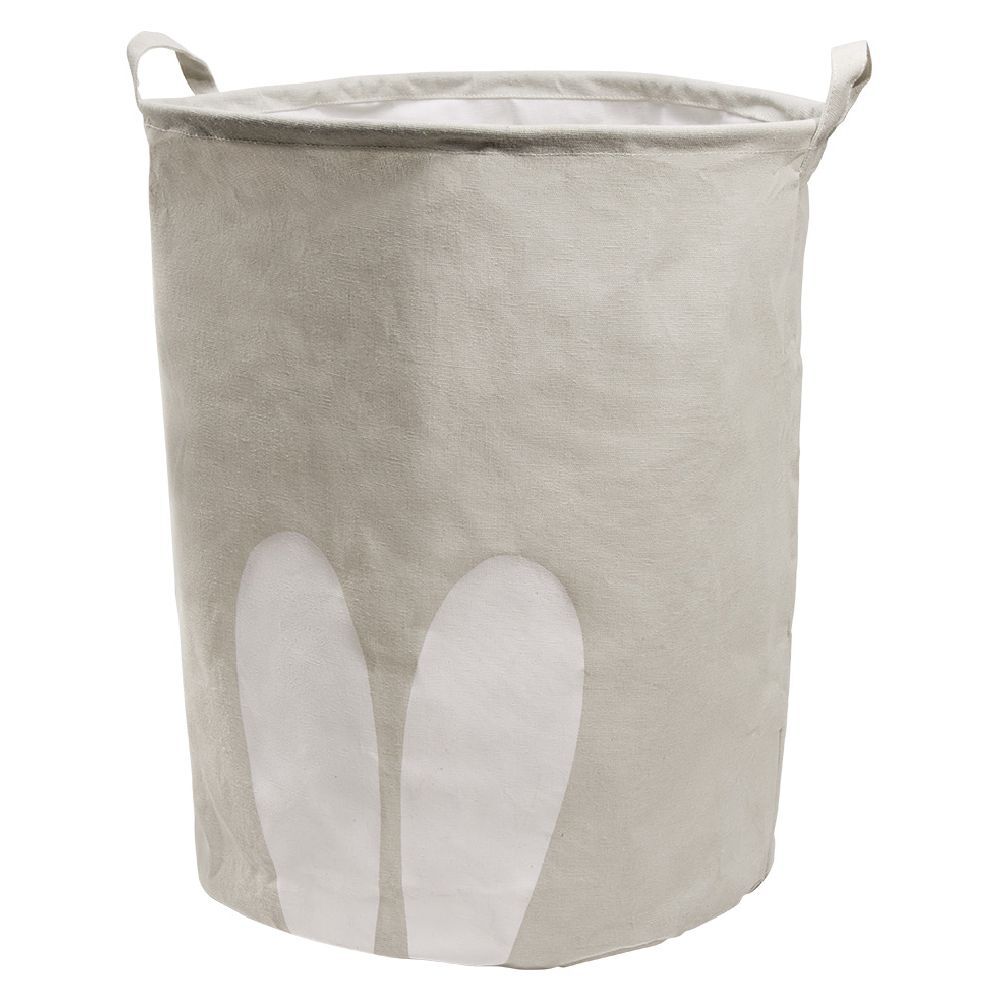 Panière de rangement ronde avec poignées enfant gris motif blanc