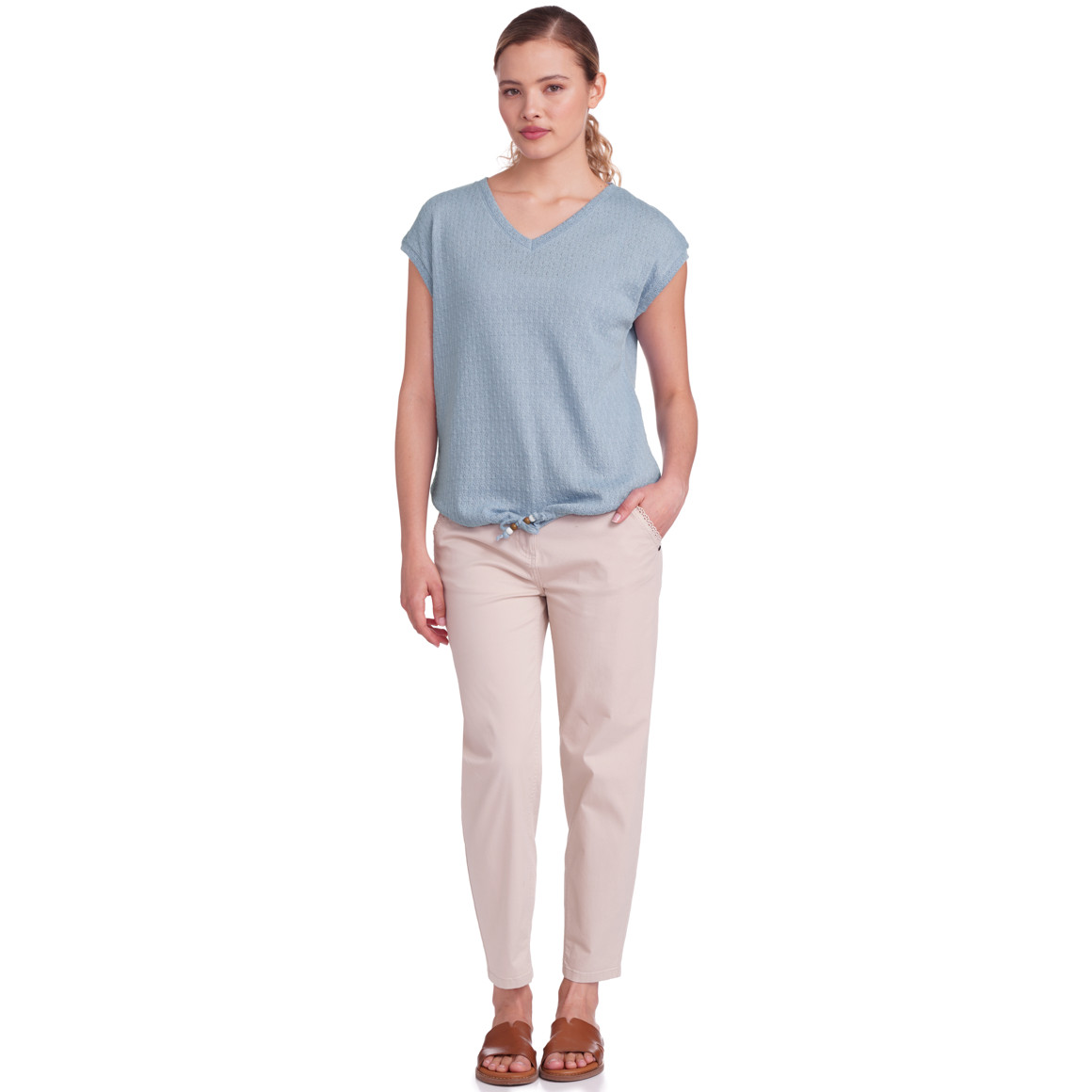 Gina Damen T-Shirt mit Knotendetail blau