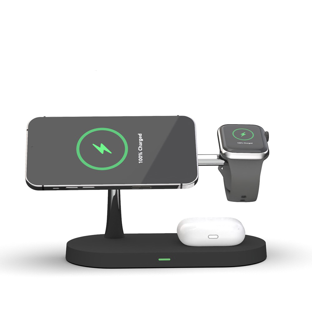 (15W) 5in1 Magnetischer Qi Wireless Charger für Apple Watch / Smartphone / AirPods Dockingstation mit LED Nachtlicht - Schwarz