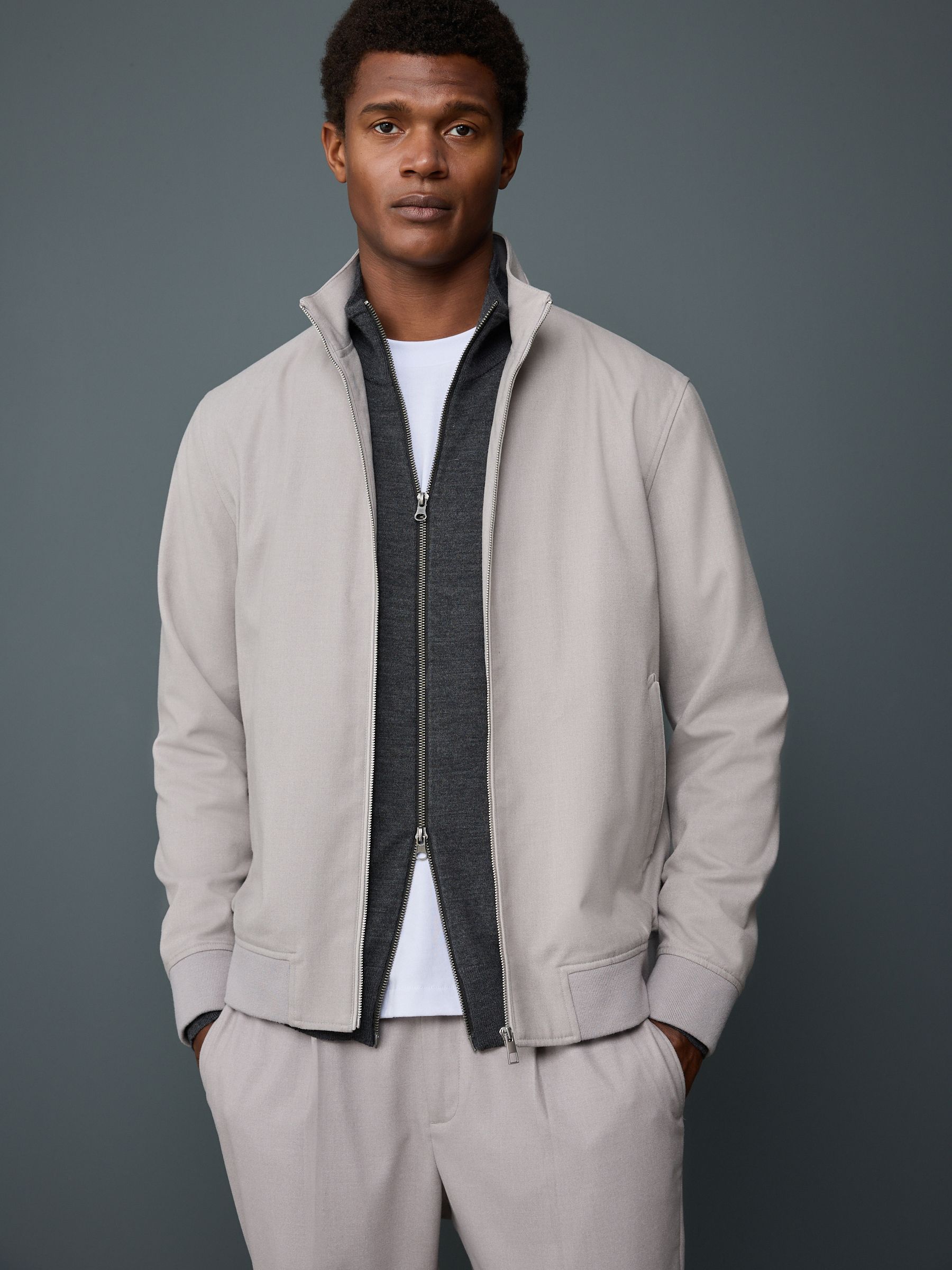 Neutraal - Smart Soft Touch Funnel Neck Jacket With Faux Suede Trim Detail