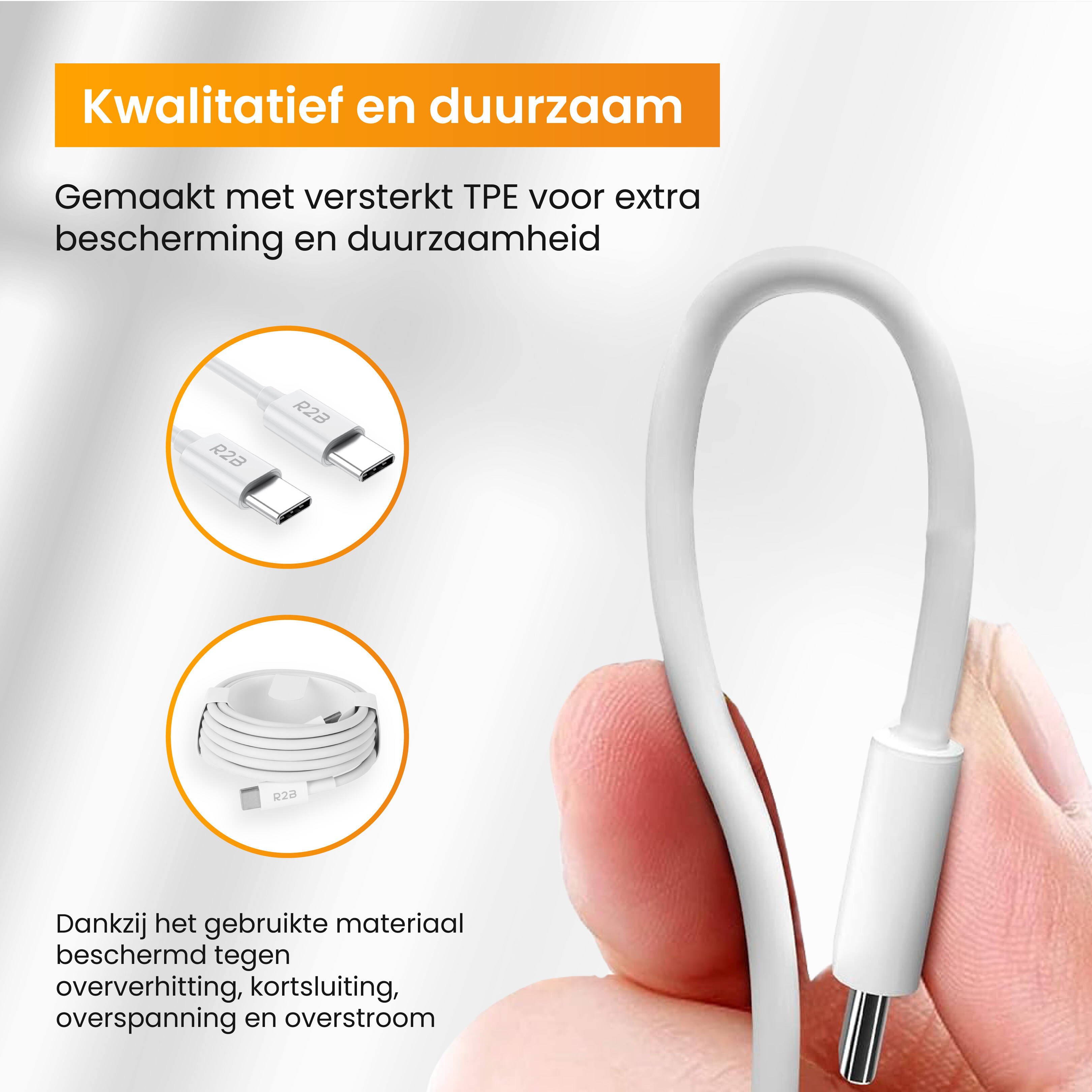R2B 2 Meter Witte USB-C naar USB-C Kabel
