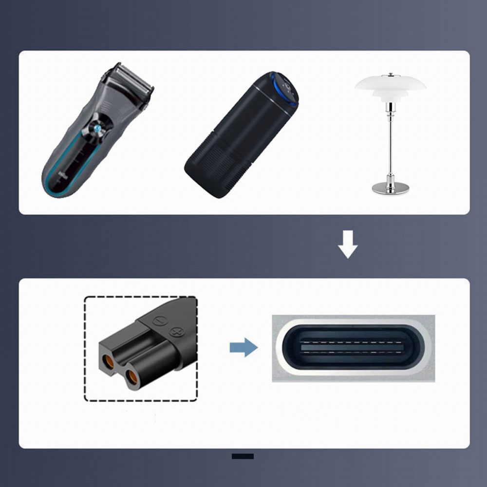(6er Set) 5V USB C auf 2-pol. Adapter Stecker Ladekabel Aufsatz für Elektrische Rasierer (YC-01 bis YC-06) - Schwarz