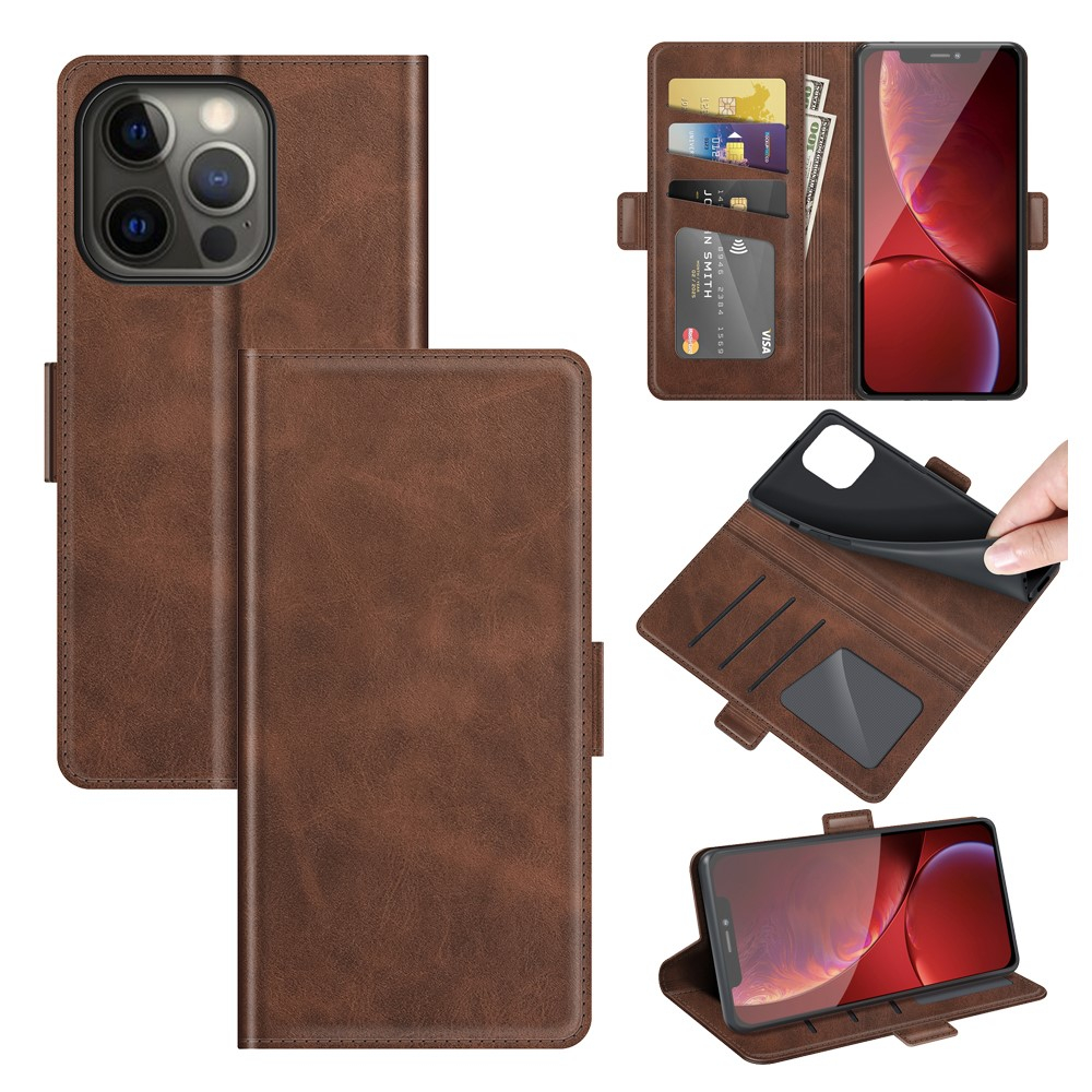 iPhone 13 Pro Vintage Leder Tasche Flip Cover Fashion Design - Braun