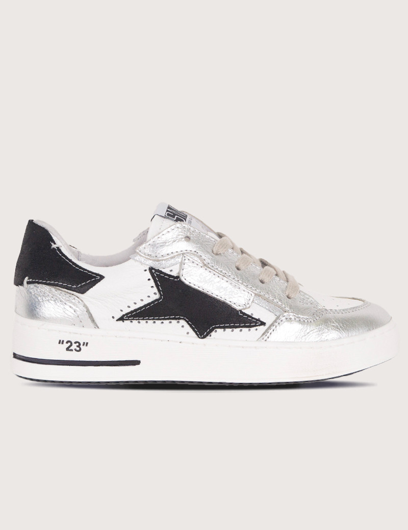 SEMERDJIAN BASKETS ALÉ BASSES CUIR BLANC ARGENT NOIR 10233