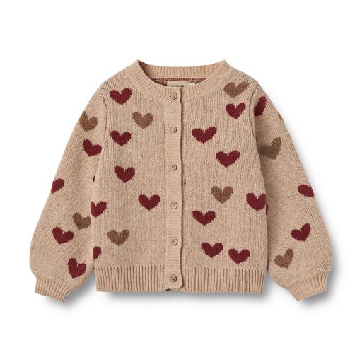 Wheat Hearts Jacquard Cardigan, Offwhite, 116 cm