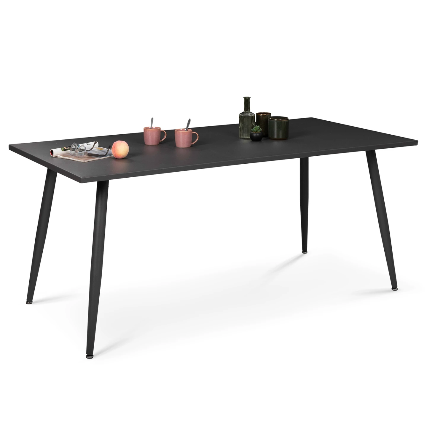 Salon de jardin VALENCIA en acier table 180 cm et 6 chaises empilables gris anthracite