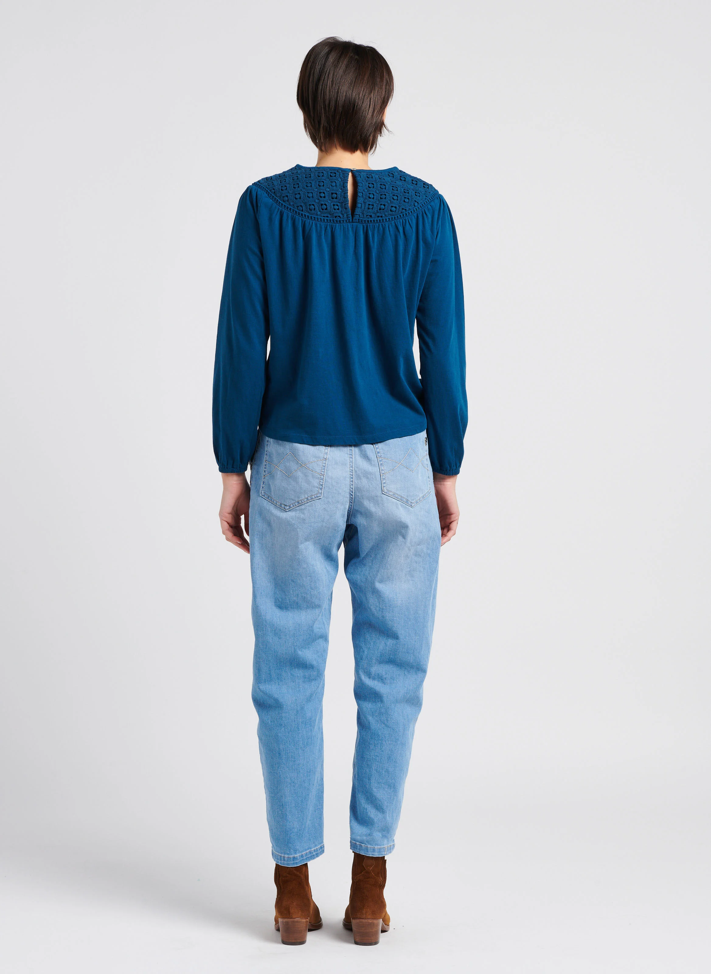 Jean droit en coton mélangé| Bleu