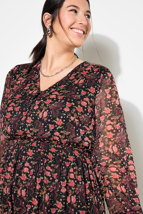 Maxikleid, A-Line, doppellagig, Chiffon, Asia Print