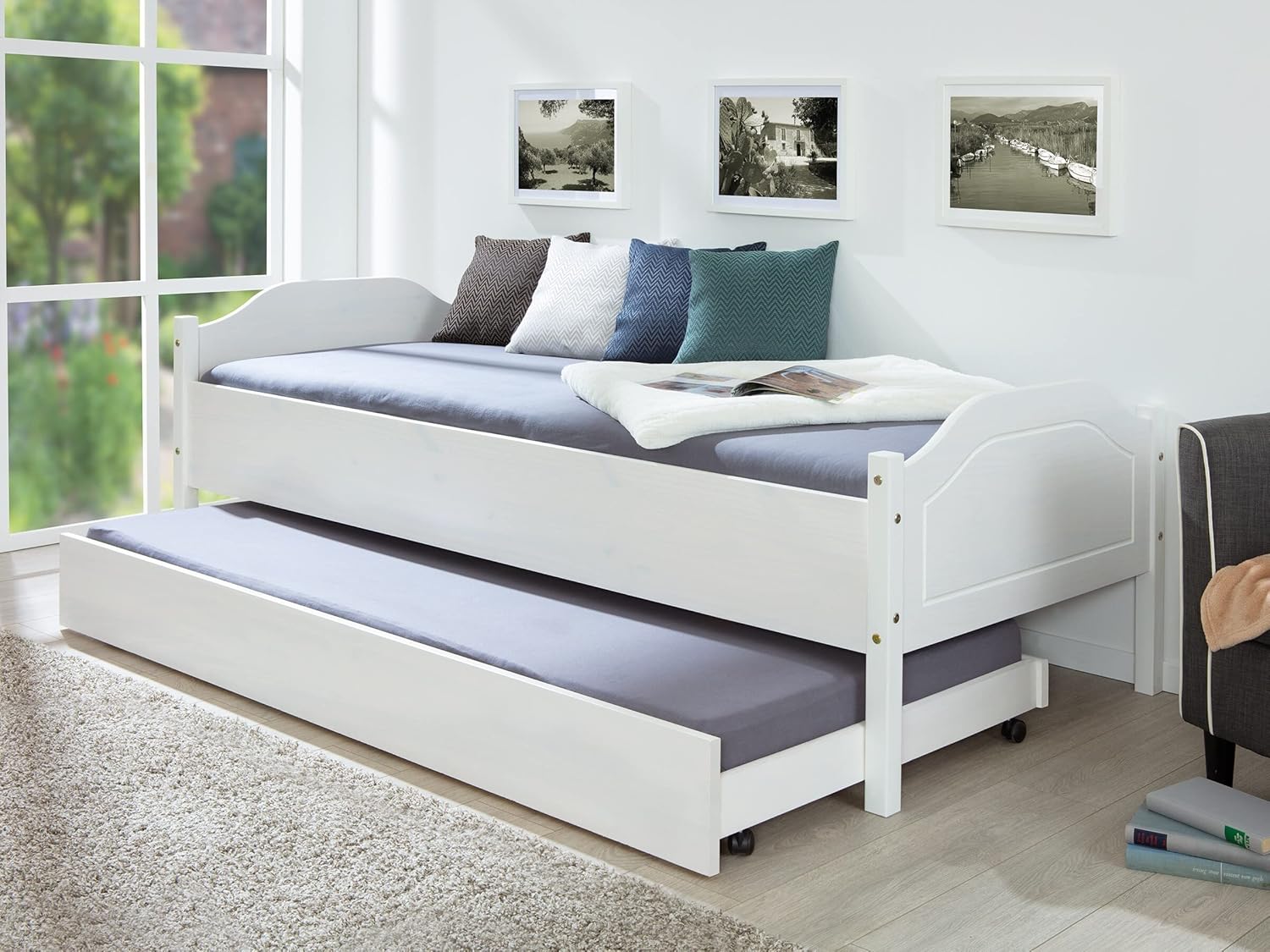 möbelando Bettschubkasten >Umea< (BxHxT: 199x22x94 cm) in Weiss - 199x22x94 (BxHxT)