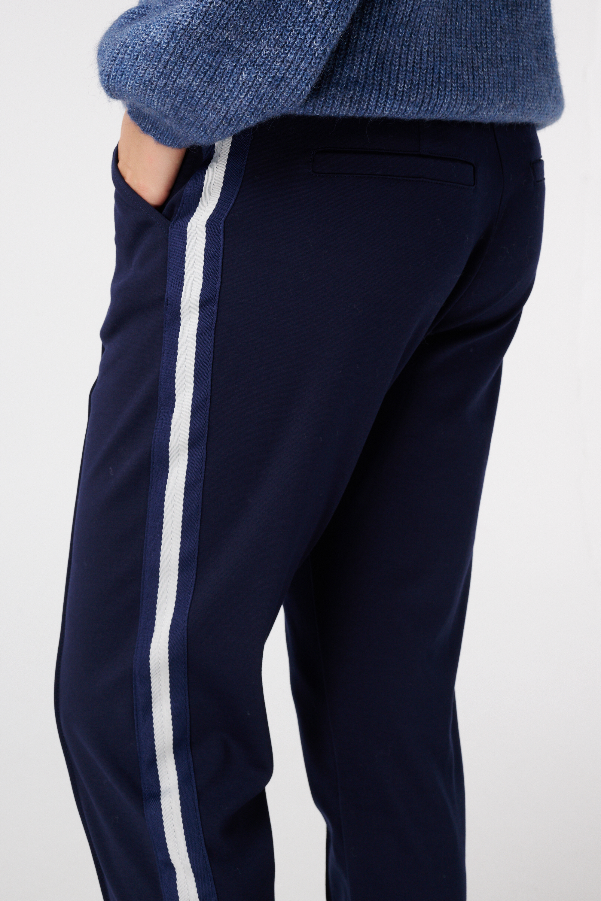 Tapered pantalon met bies aan de zijkant Navy blauw