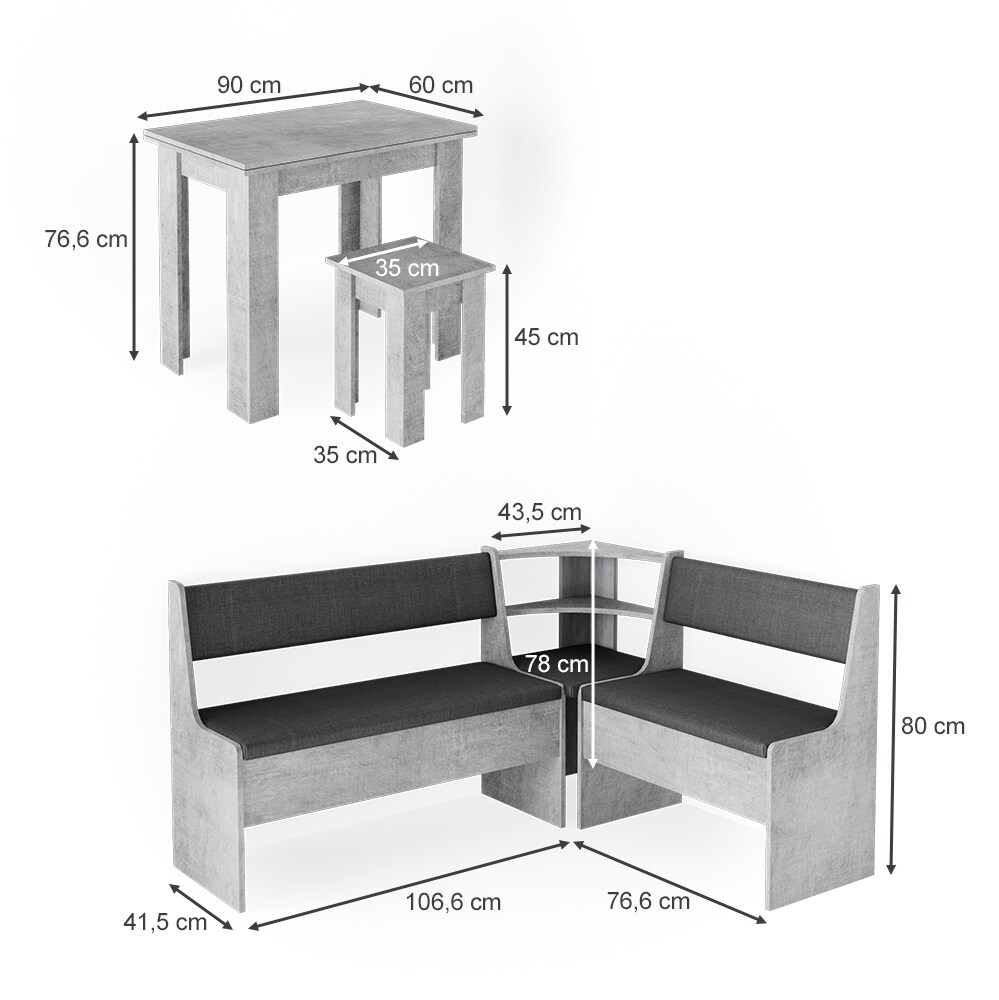Vicco Eckbankgruppe Esszimmergruppe Sitzgruppe Roman Beton Eckbank Tisch Hocker