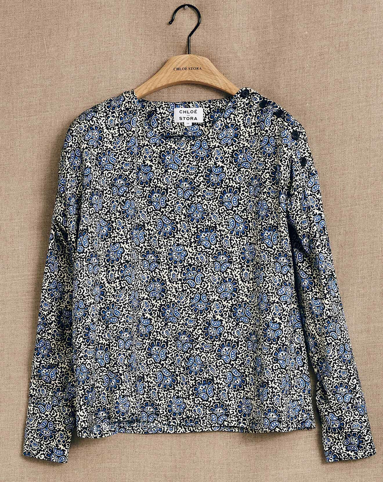 Chloé Stora Blouse Aima imprimée noir/bleu/écru