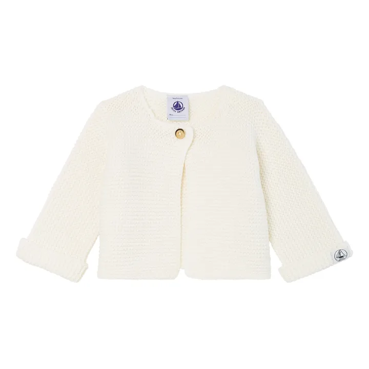 Petit Bateau Gilet Tricot Point Mousse Fabalero Coton Bio | Blanc