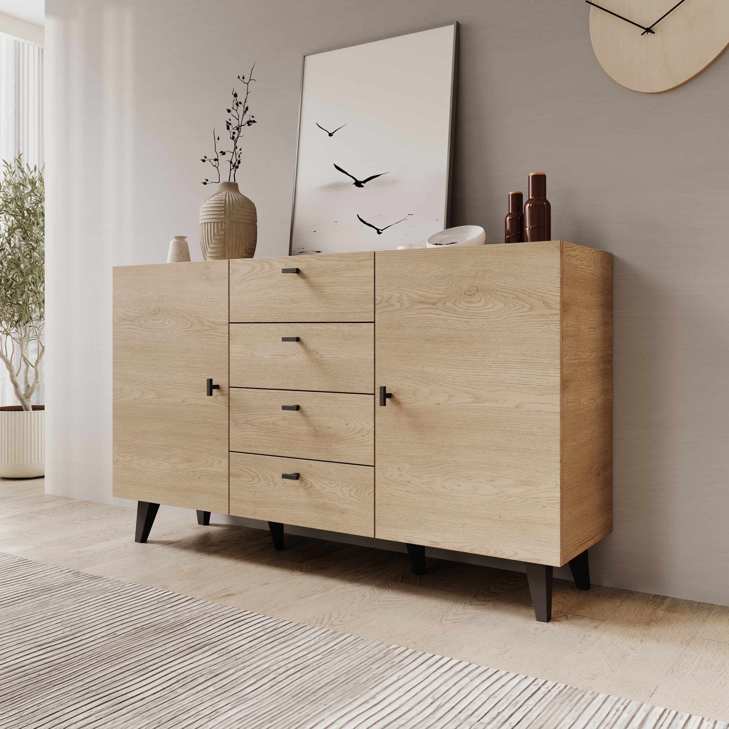 Meubella - Vornas 2 - Dressoir - Eikenpatroon - 151x40x90 cm
