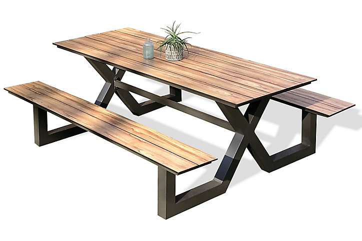 Table de jardin Vancouver en aluminium coloris anthracite/marron L.210 x l.174 x H.75 cm