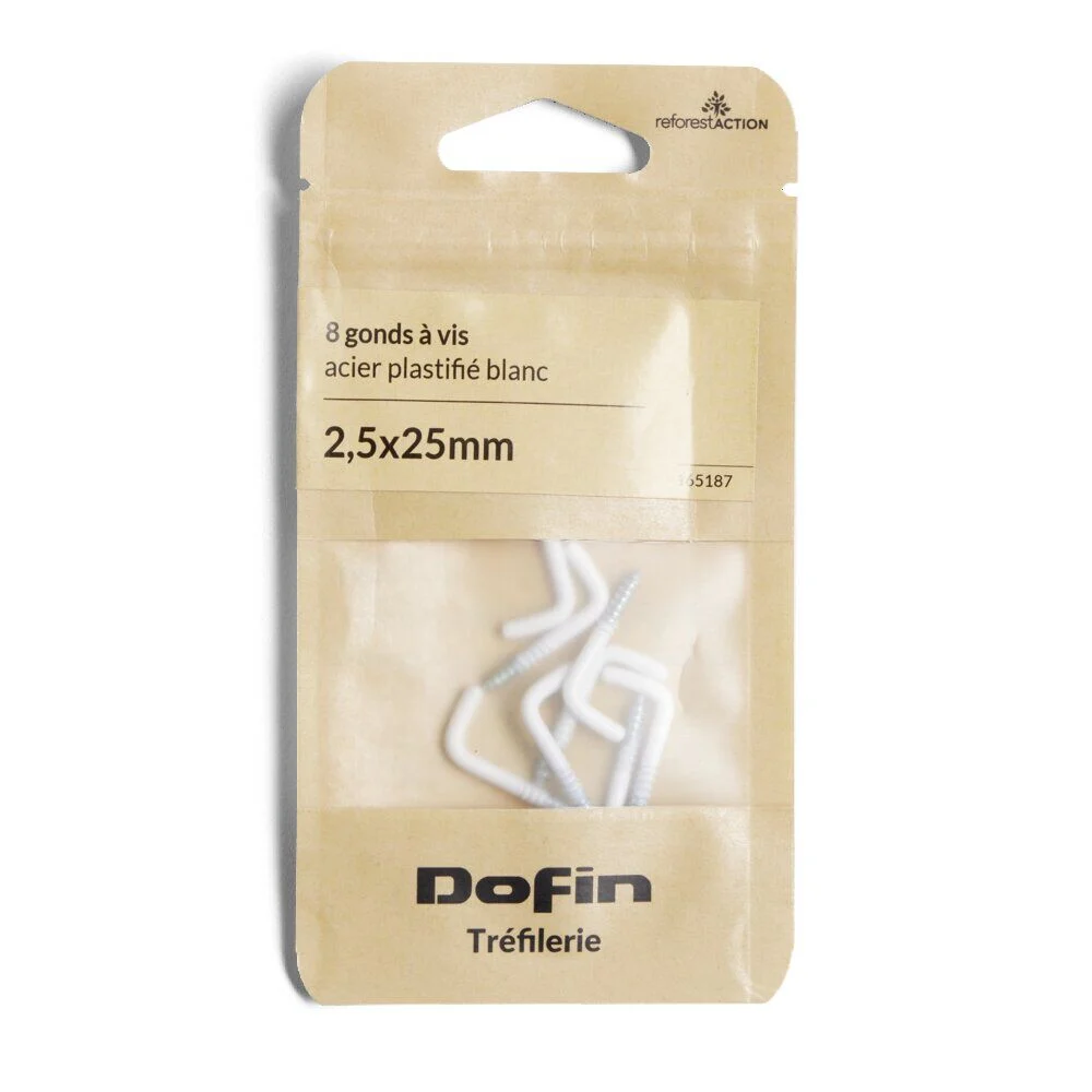 Lot de 8 gonds à vis blanc 2,5x25mm