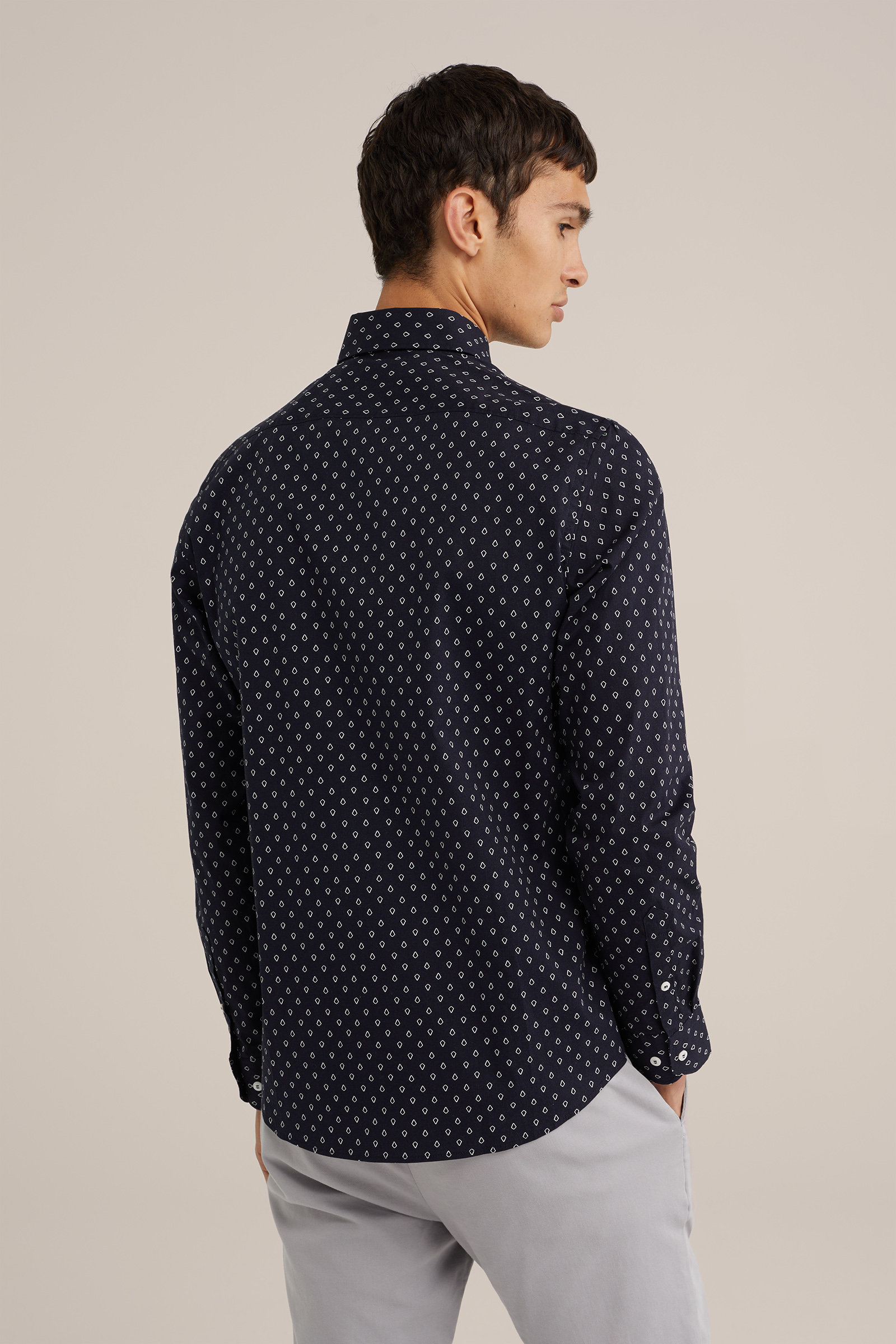 anti-odour stretch overhemd met dessin WE Fashion Donkerblauw