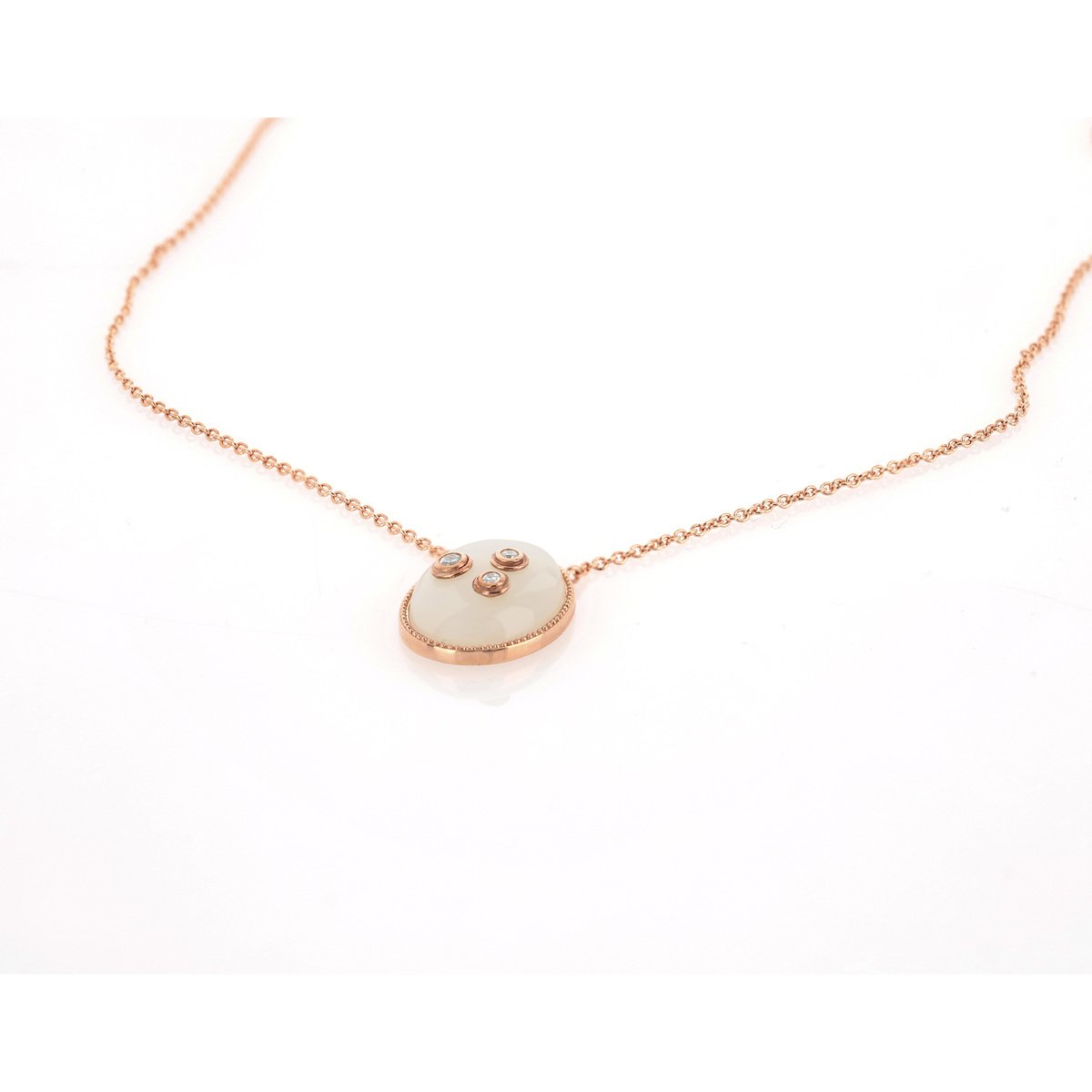 Collier or 375 rose pierre de lune et zirconia