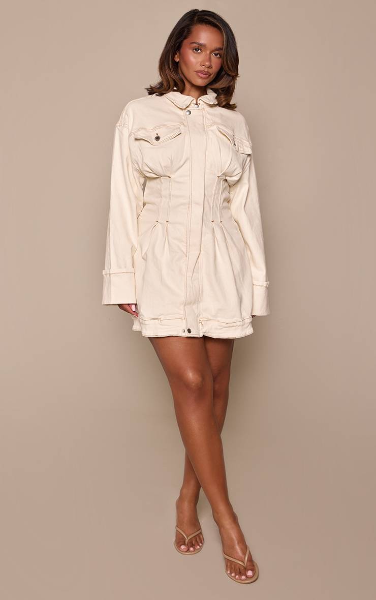Ecru Robe Mini En Denim Stretch Cintrée À La Taille Shape