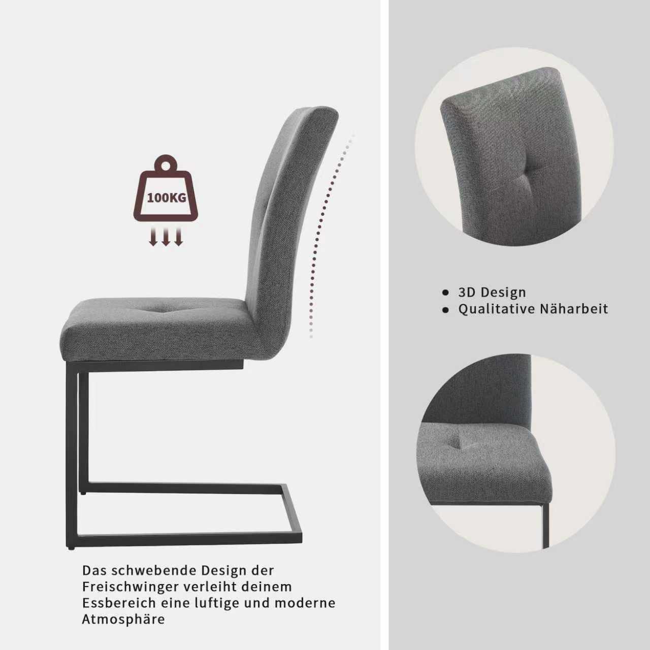 GOODproduct Essgruppe »Vendy, Esstisch ausziehbar plus 6 Freischwinger« Set, Esstisch ausziehbar 160 - 210 cm plus 6 Esszimmerstühle, 7 Stk. tlg. pflegeleichte Strukturstoff-Stühle, 3D-Steppung, ausziehbarer Tisch