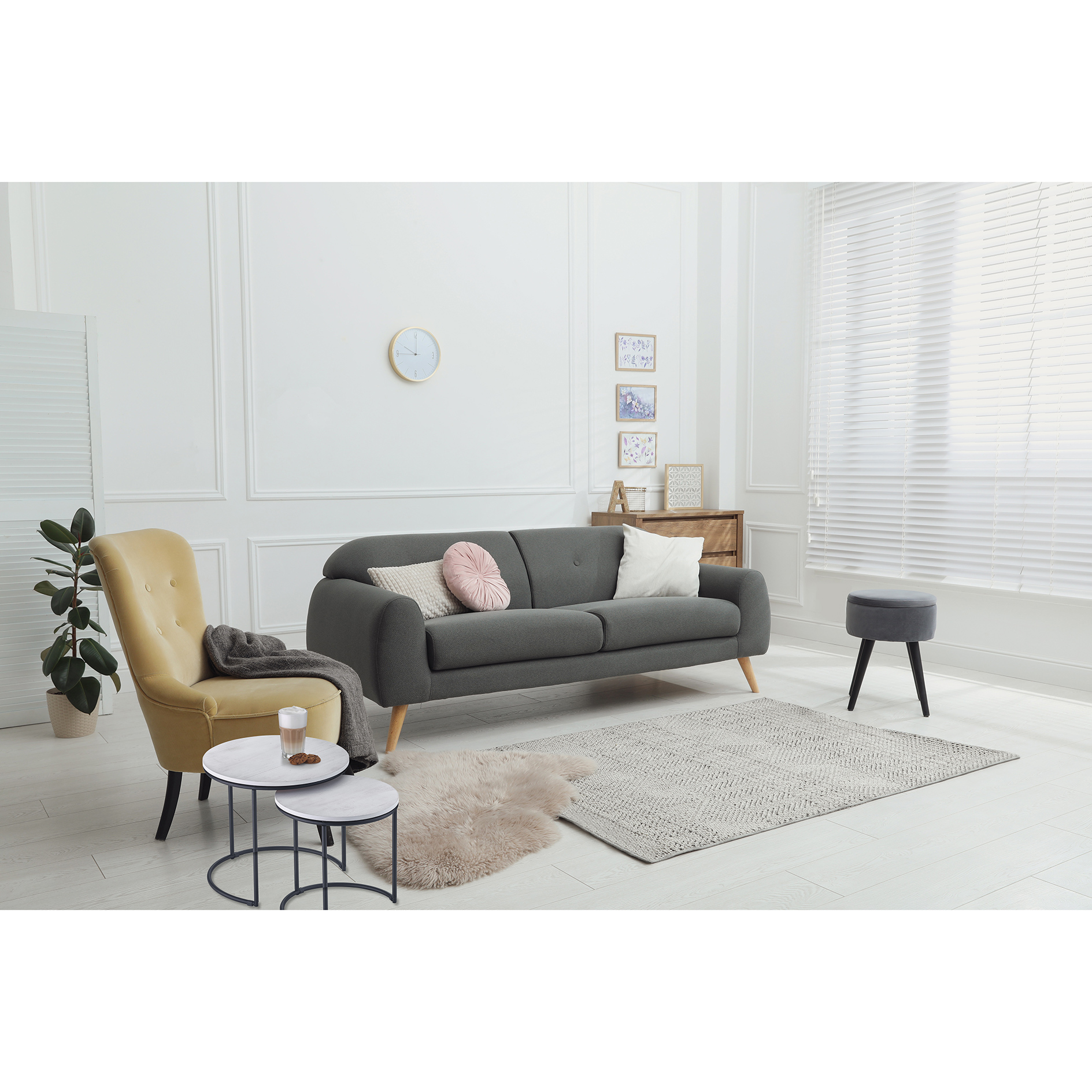 2er-Set Couchtisch - weiß-schwarz - Metall