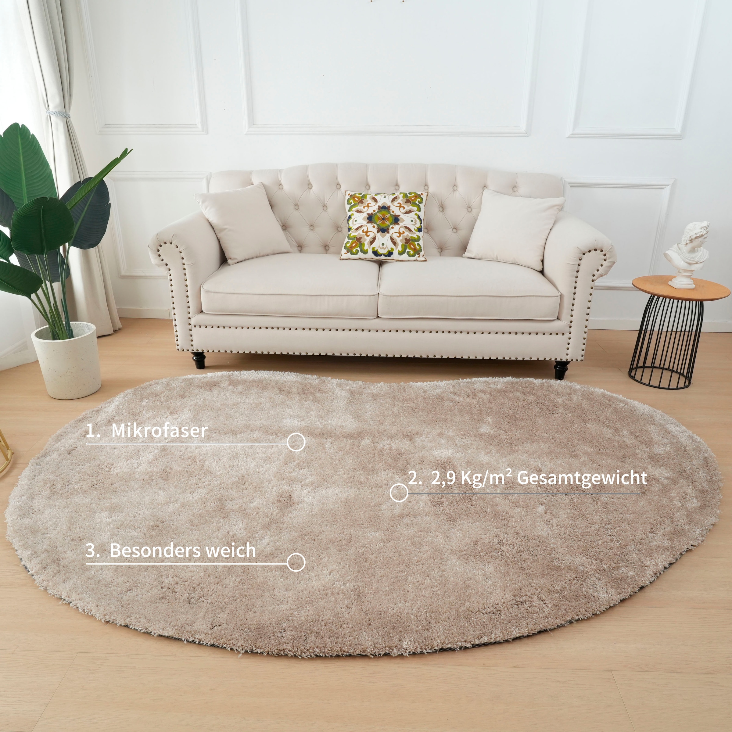 Bruno Banani Hochflor-Teppich »Dana Bean shape, besondere Form, weich, Mikrofaser Teppiche« U-förmig 30 mm Höhe organische Form, uni, Wohnzimmer, Schlafzimmer, Esszimmer