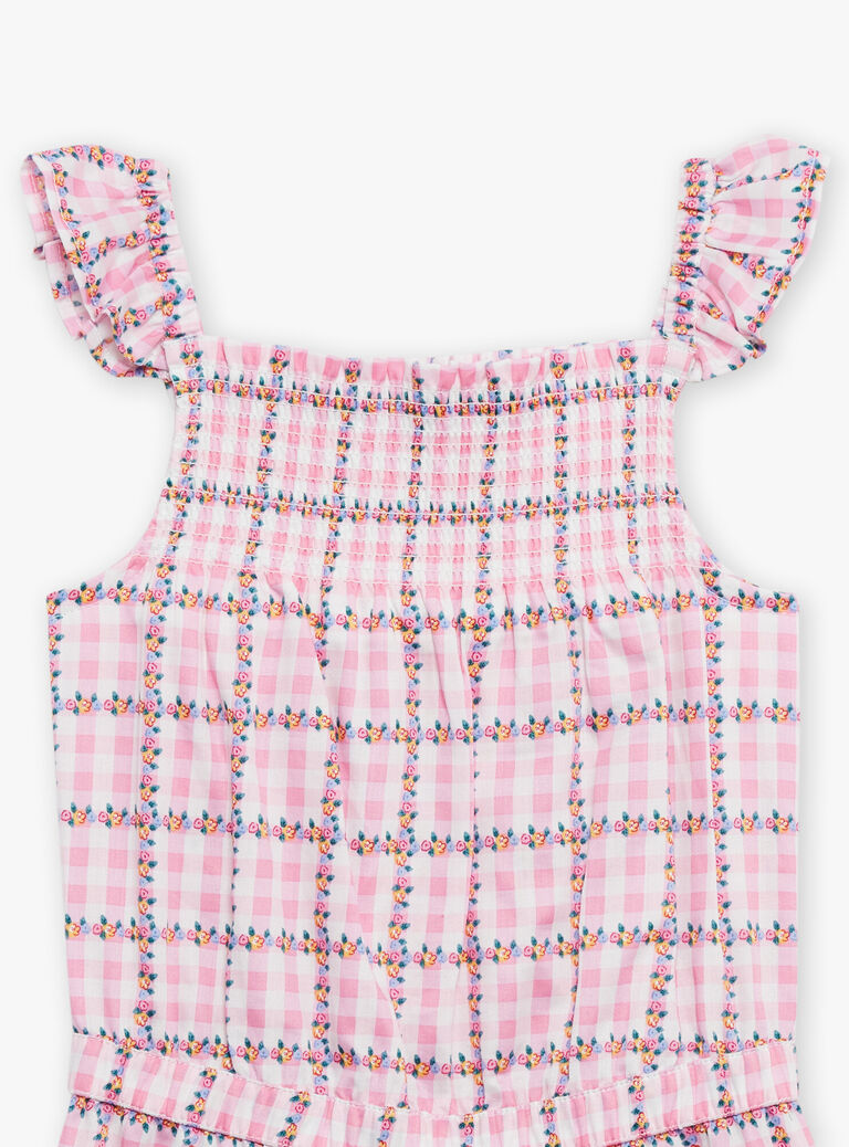 Combishort à smock rose à imprimé à carreaux