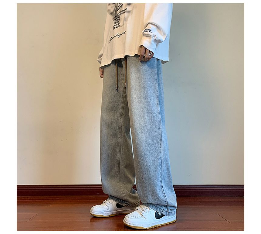 POSI - Mid Rise Washed Wide Leg Jeans