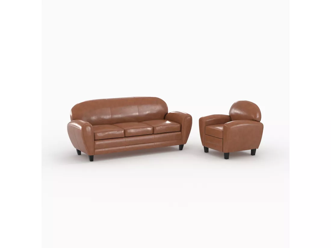 Ensemble canapé et fauteuil camel 4 places - Club
