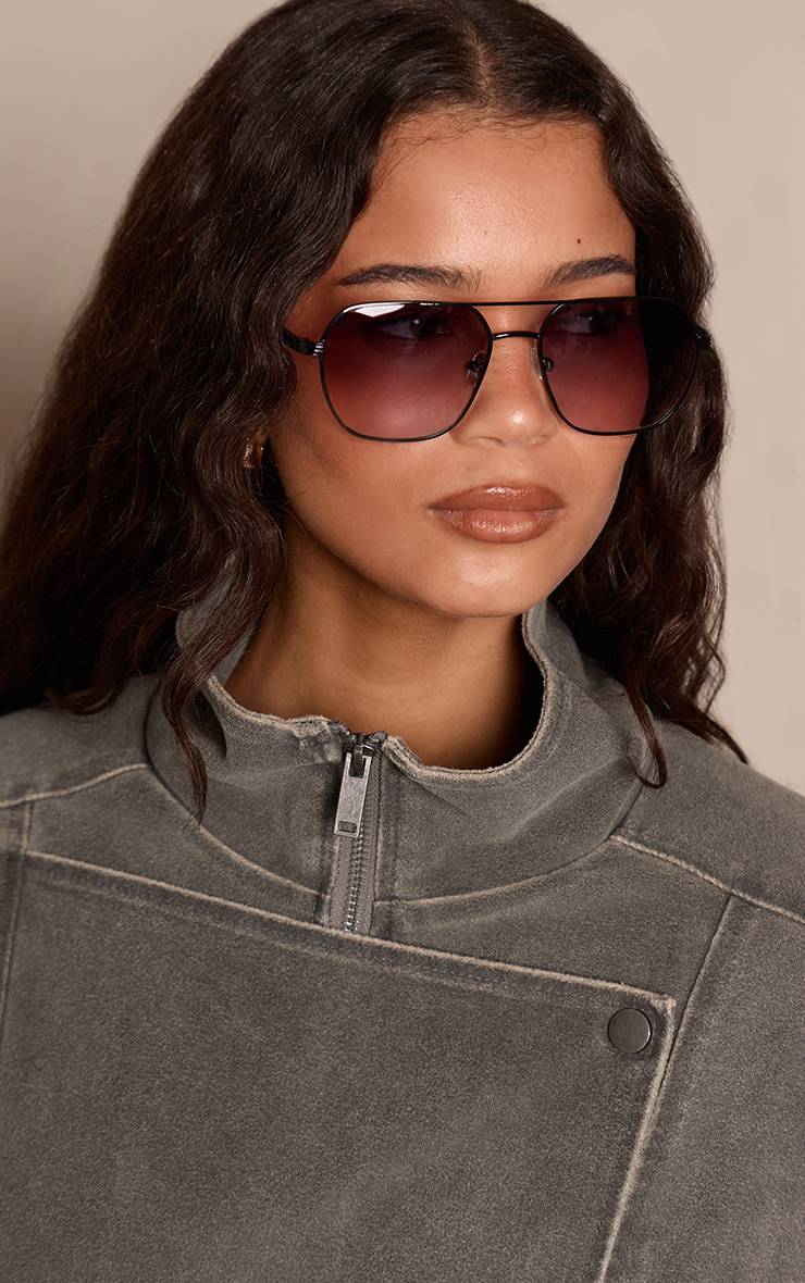 Noir Lunettes De Soleil Aviateur À Monture Métallique