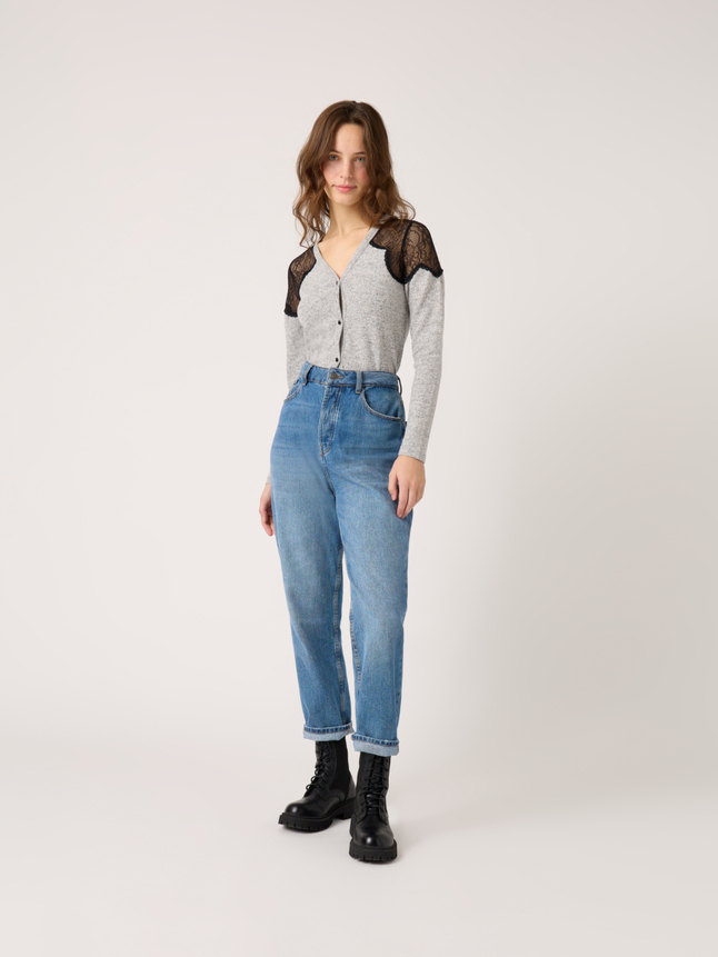 Gilet manches longues tout doux dentelles épaules