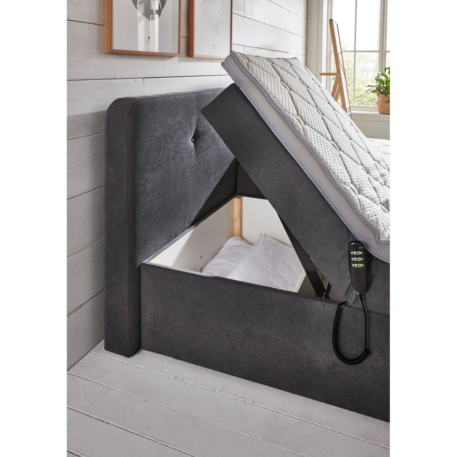 Boxspringbett Martin Stoff dunkelgrau 180 x 200