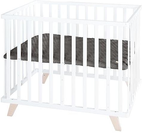 roba Box 75 x 100 cm van hout wit - box voor baby's incl. beschermende inleg grafiet gewatteerd - in hoogte verstelbaar - poten van massief hout