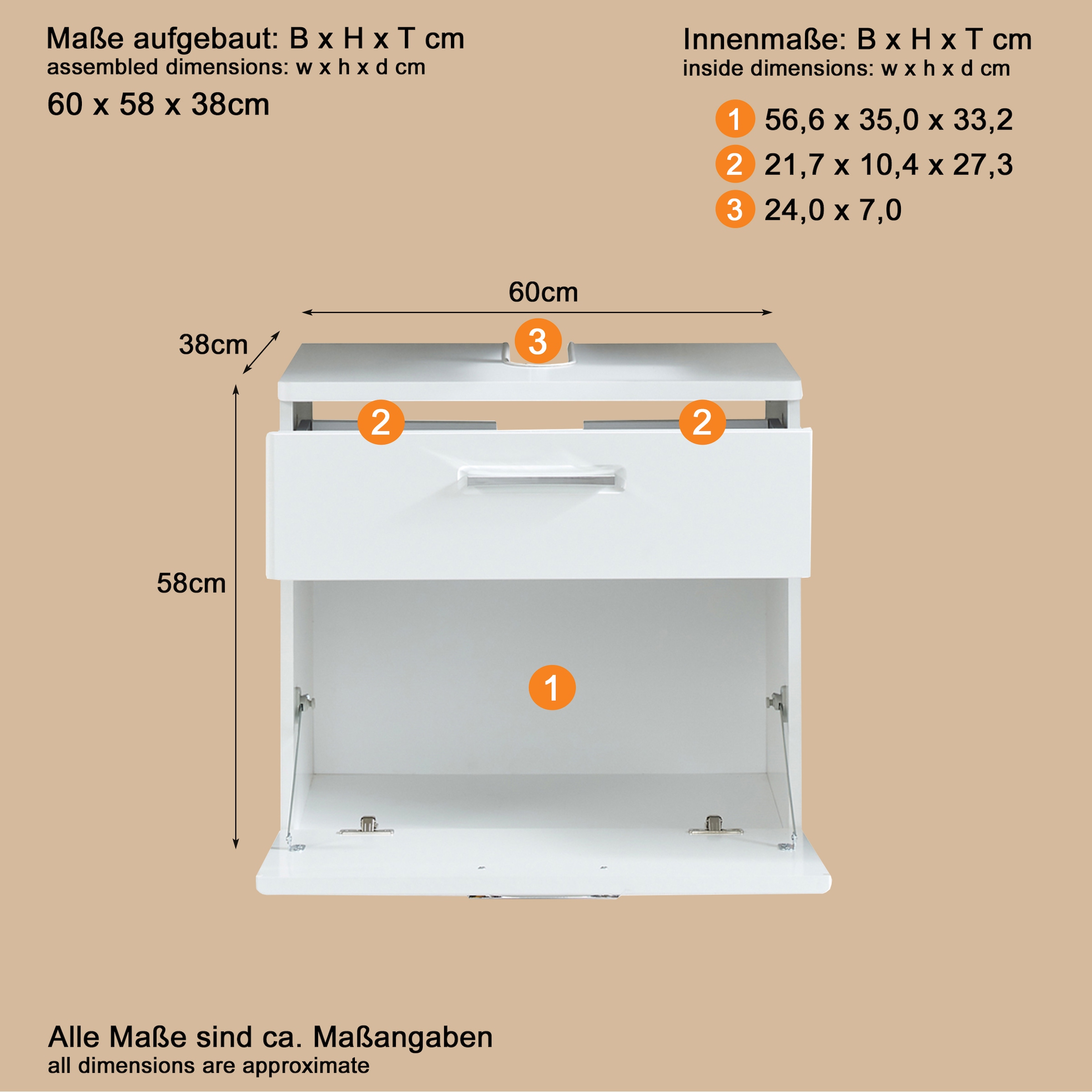 welltime Waschbeckenunterschrank »Mora« Waschbeckenunterschrank mit Klappe - (B/T/H) 60/38/58 cm