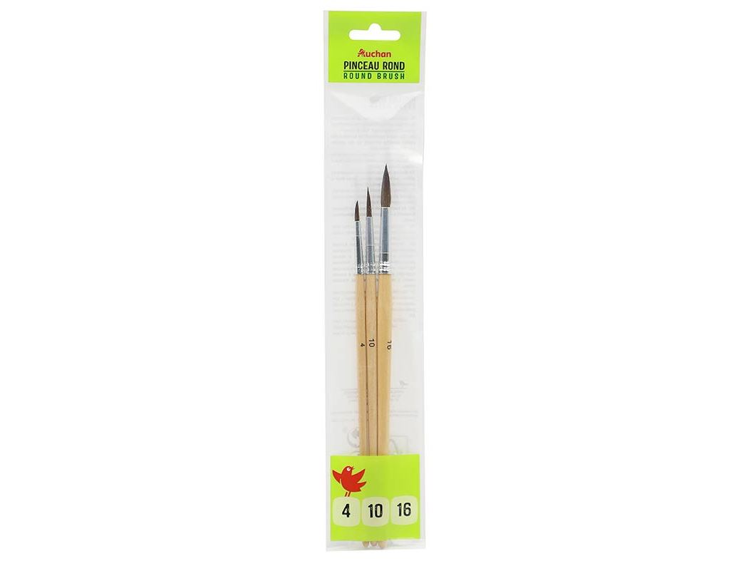CONJUNTO DE 3 PINCÉIS AUCHAN Nº 4/10/16