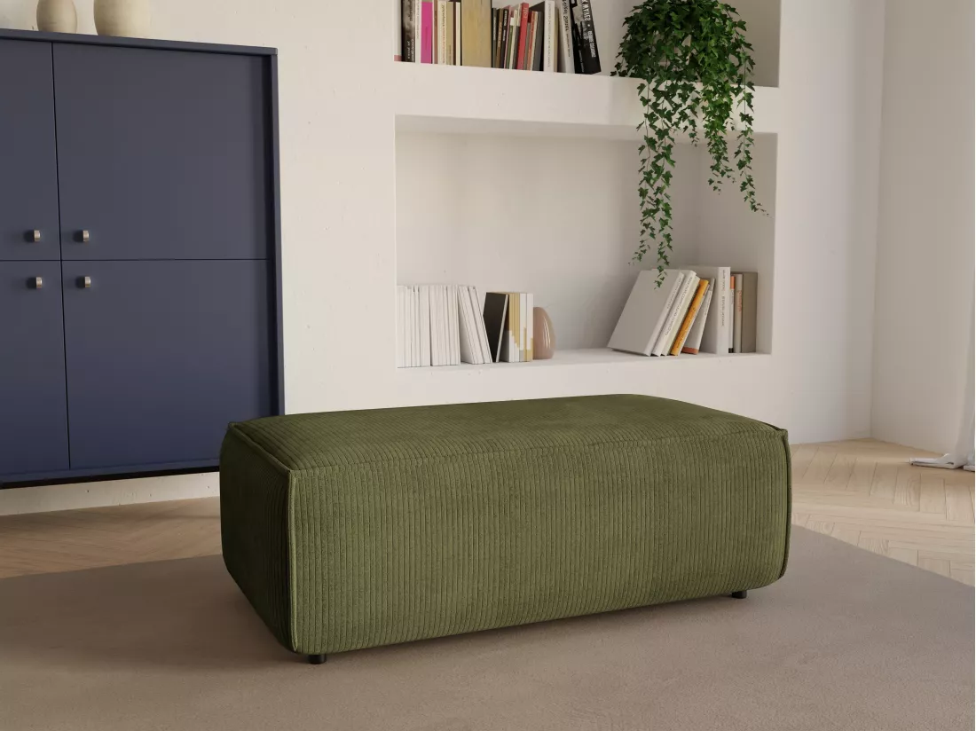 Pouf en velours côtelé kaki AMELIA
