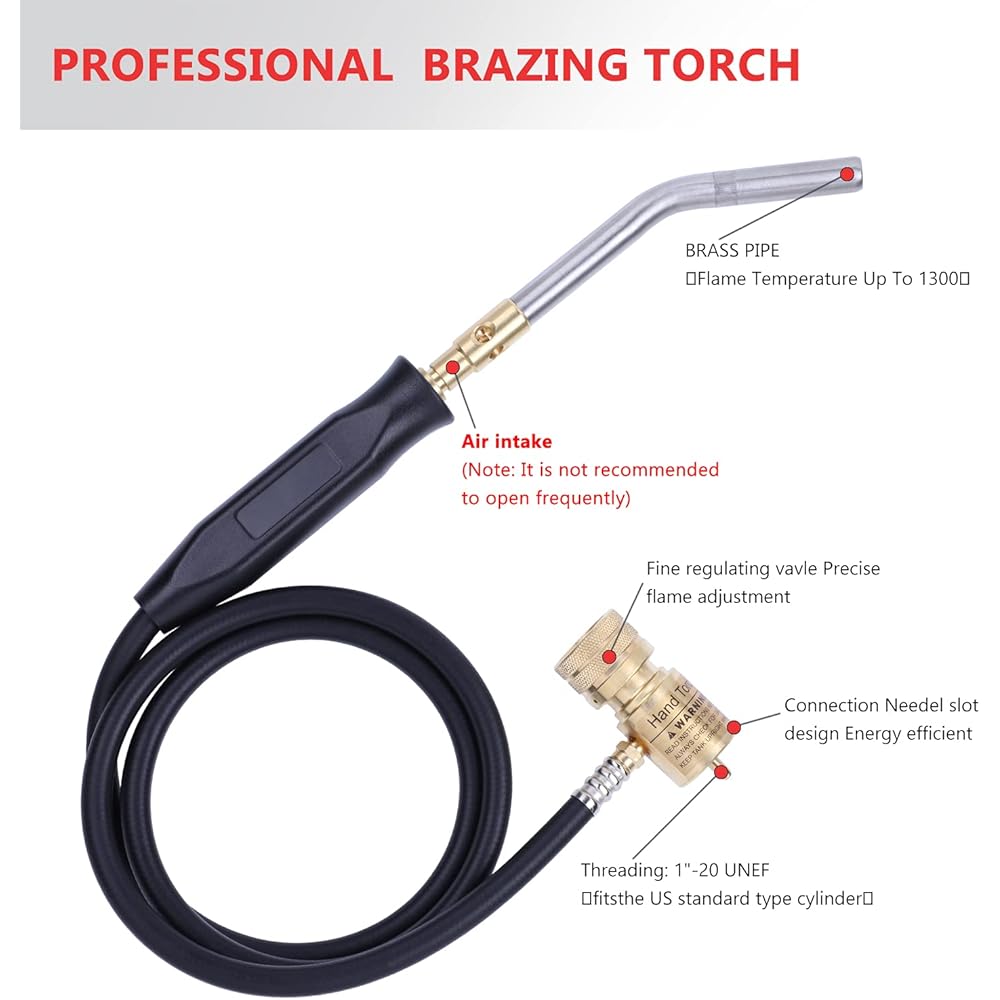 Aismrii Tuyau manuel pour chalumeau au propane, torche à gaz Mapp, torche de soudure, longueur du tuyau 1,5 m, température de fonctionnement maximale 1900 ℃ avec crochet (style basique) : Bricolage